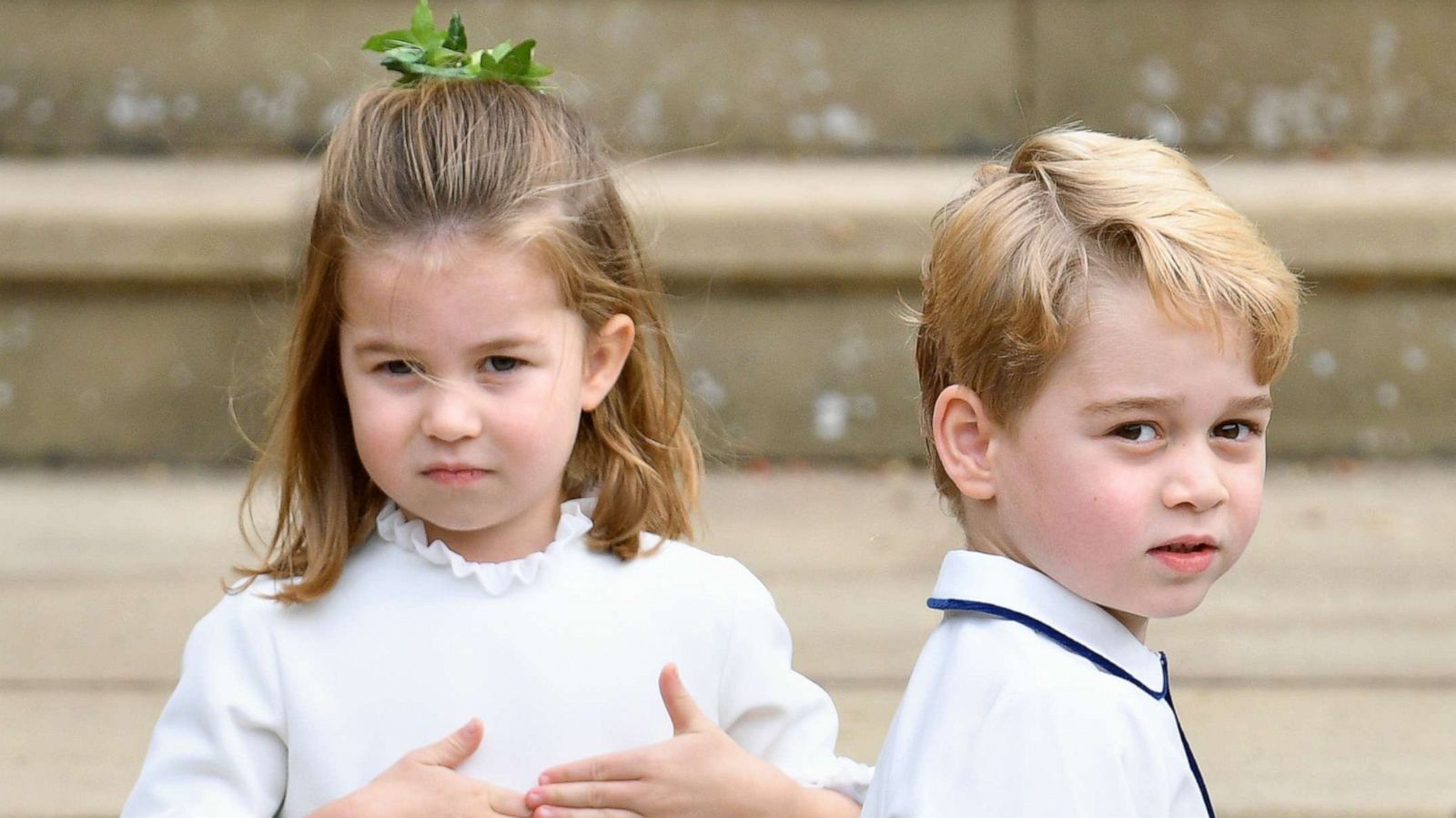 PHOTO: Britain's Princess Charlotte and Prince George attend the wedding of Princess Eugenie of York and Jack Brooksbank at St George's Chapel, Oct. 12, 2018, in Windsor, England.