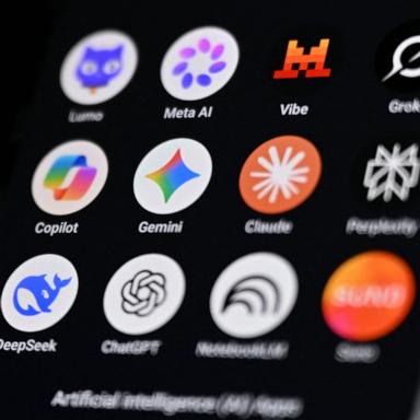 PHOTO: This photograph shows a handheld smartphone displaying the icons of some of the main artificial intelligence based apps.