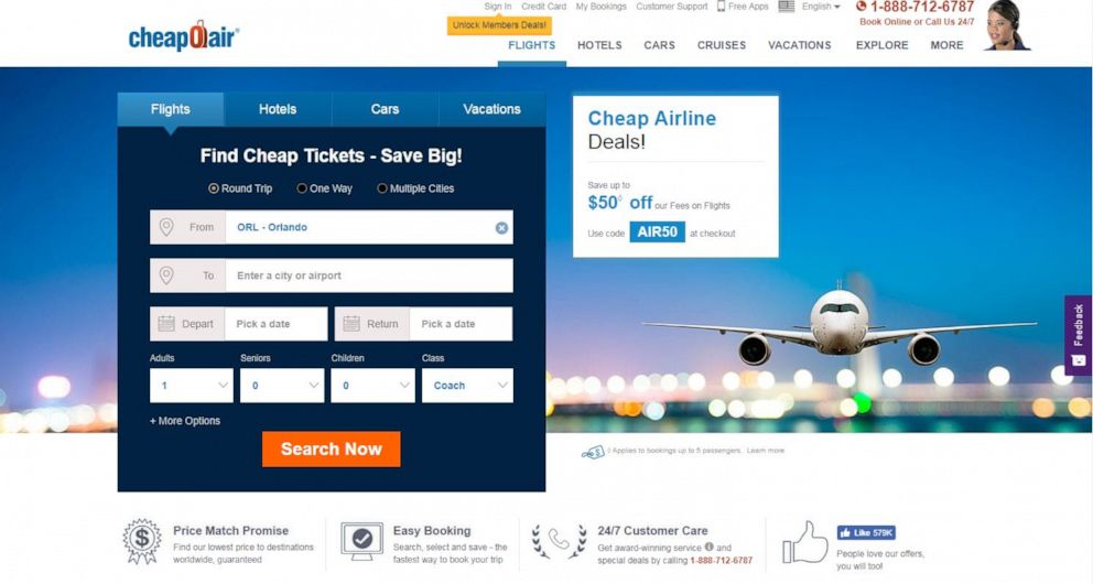 PHOTO: The homepage of Cheapoairs website is pictured in a screen grab made on Aug. 23, 2019.