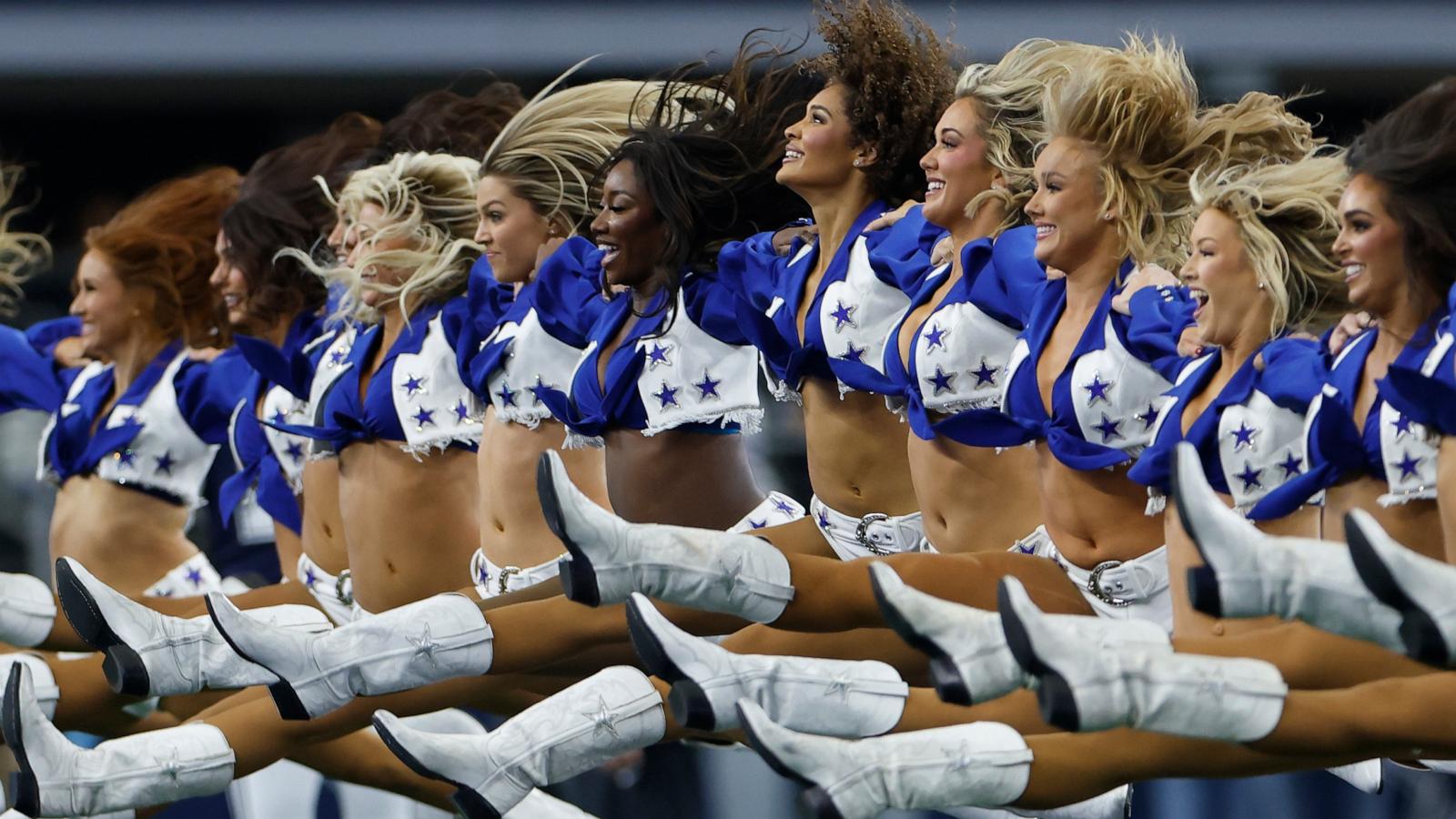 PHOTO: Dallas Cowboys cheerleaders perform prior to the game between the Dallas Cowboys and Washington Commanders, Jan. 5, 2025 in Arlington, Texas.