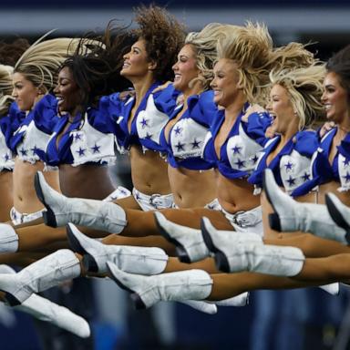 PHOTO: Dallas Cowboys cheerleaders perform prior to the game between the Dallas Cowboys and Washington Commanders, Jan. 5, 2025 in Arlington, Texas. 