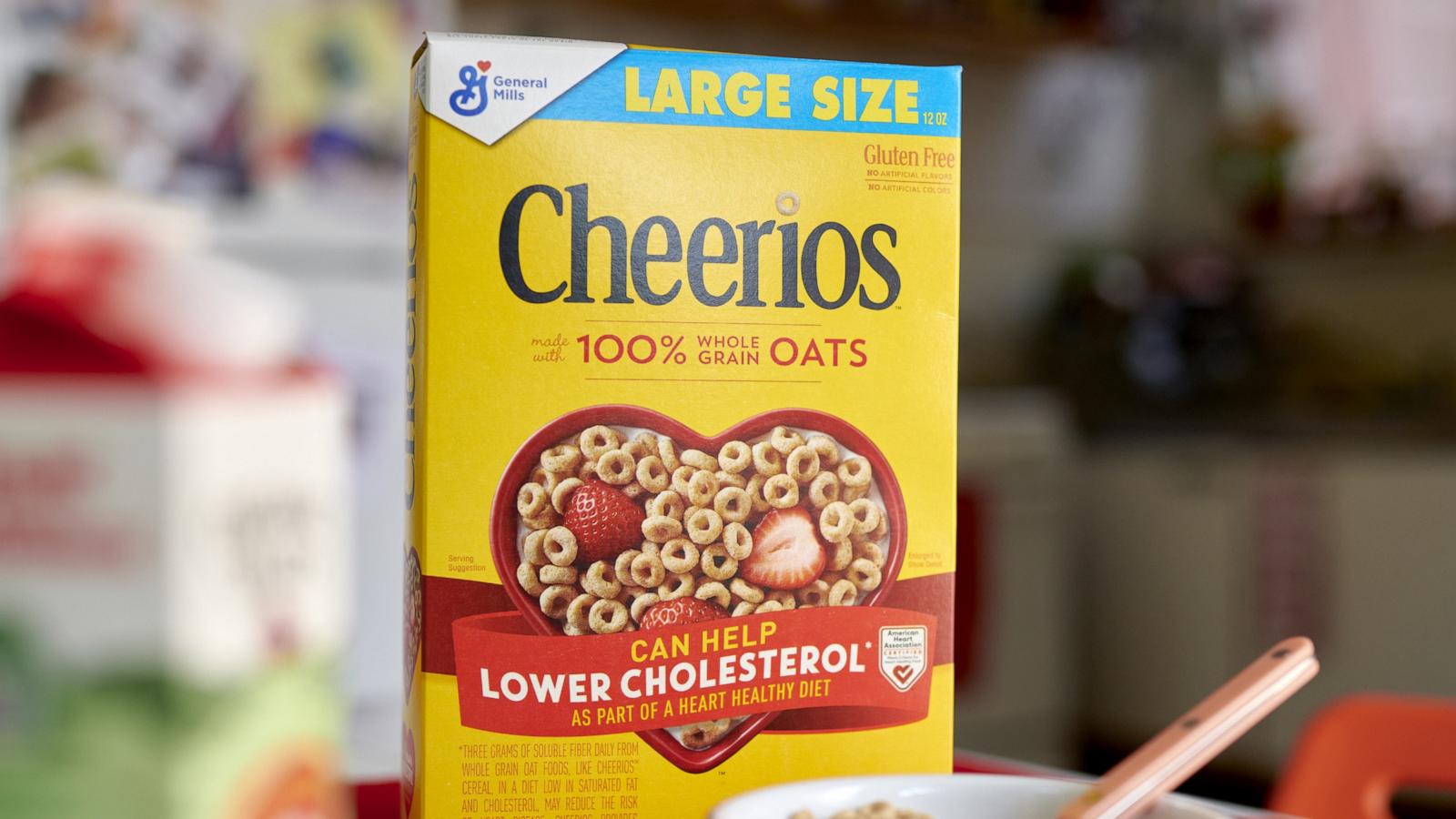 PHOTO: General Mills Inc. Cheerios brand cereal arranged in New York, Sept. 12, 2023.