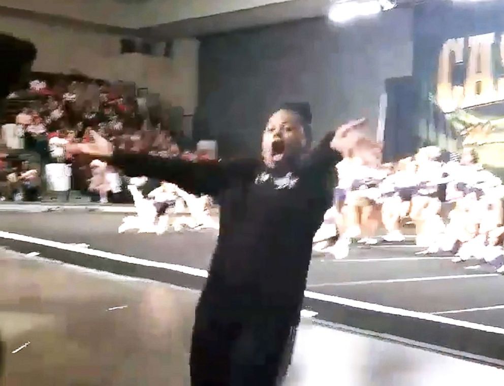 PHOTO: Coaches Trey McGhee and Kymberli Browder of All-Star Revolution gym in Texas, were captured on video at the American Cheer Power cheerleading competition in Galveston, Texas, on Jan. 12, while they hyped up their team. 