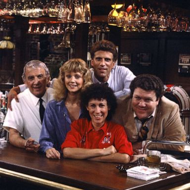 PHOTO: From left, Nicholas Colasanto as Ernie 'Coach' Pantusso, Shelley Long as Diane Chambers, Ted Danson as Sam Malone, Rhea Perlman as Carla Tortelli, George Wendt as Norm Peterson, the cast of 