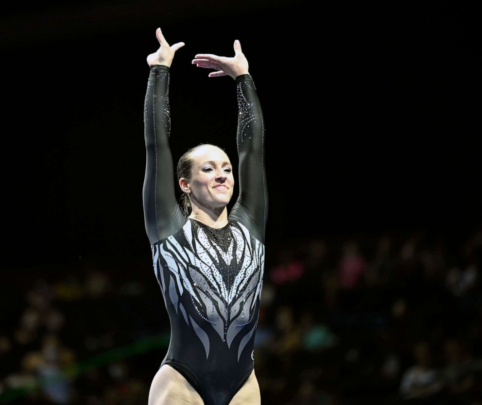 PHOTO: Chellsie Memmel competes on the balance beam at the Indiana Convention Center in Indianapolis, May 22, 2021.