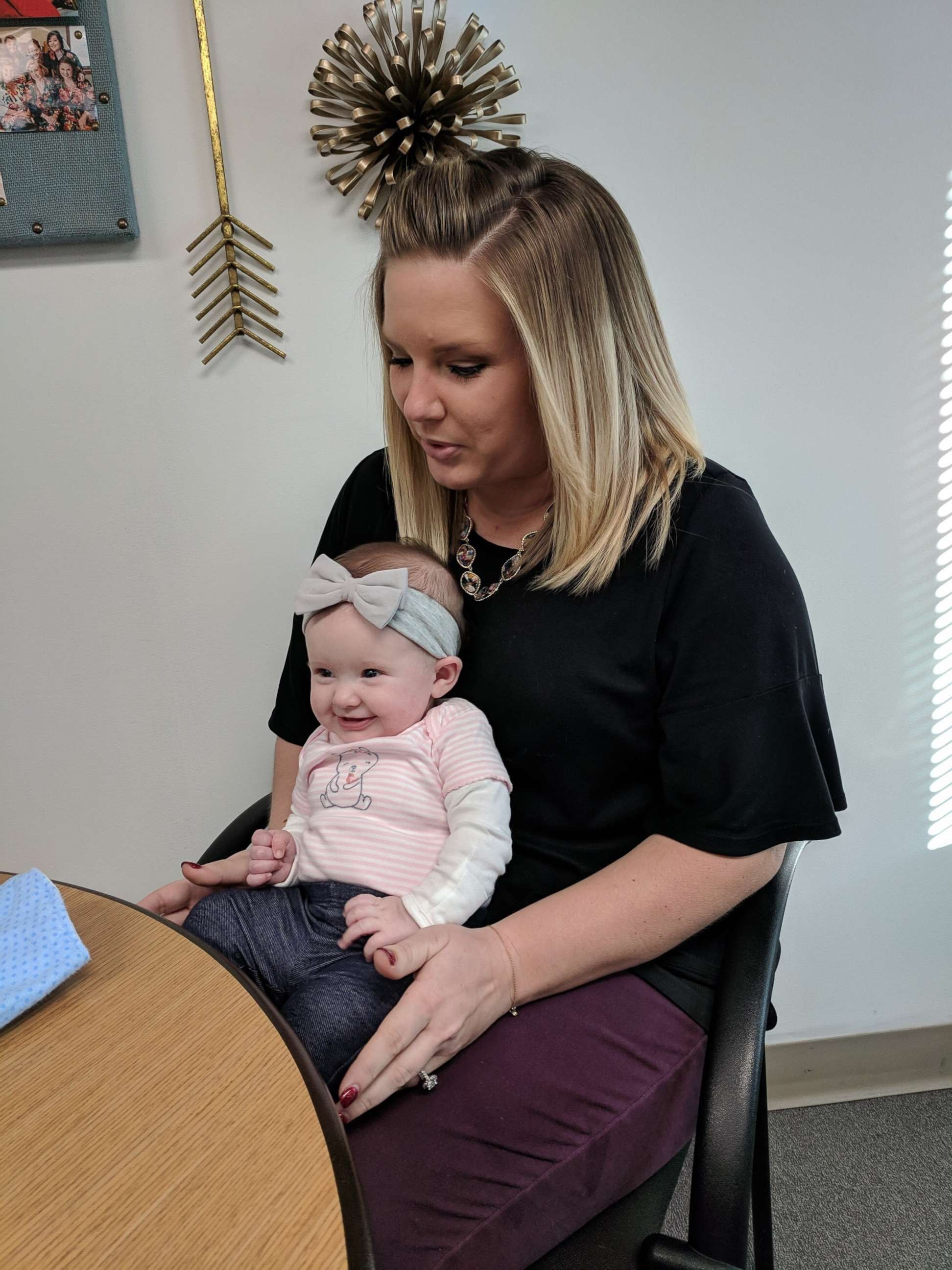 PHOTO: Chelsey DeRuyter is the first parent at the Girl Scouts of Greater Iowa to participate in the "Infants at Work" program with her daughter, 14-week-old Finley.