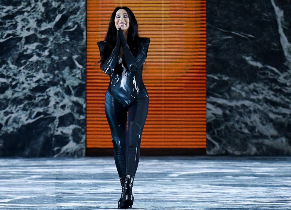 PHOTO: Cher presents a creation for the Balmain Spring-Summer 2023 fashion show during the Paris Womenswear Fashion Week, Sept. 28, 2022, in Paris.