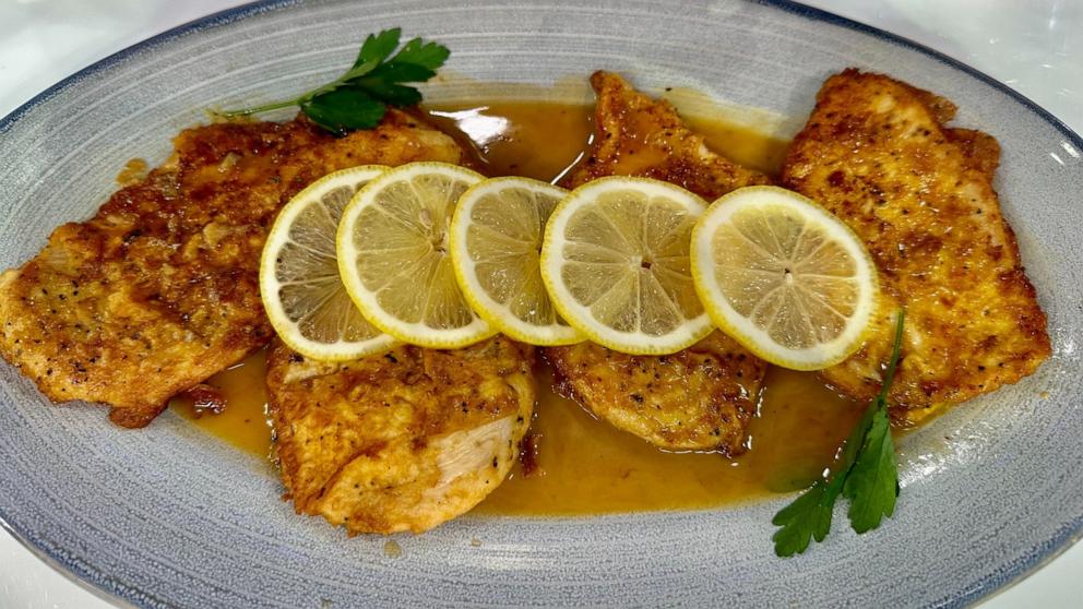 PHOTO: A plate of lightly breaded chicken with lemon from chef Danielle Sepsy.