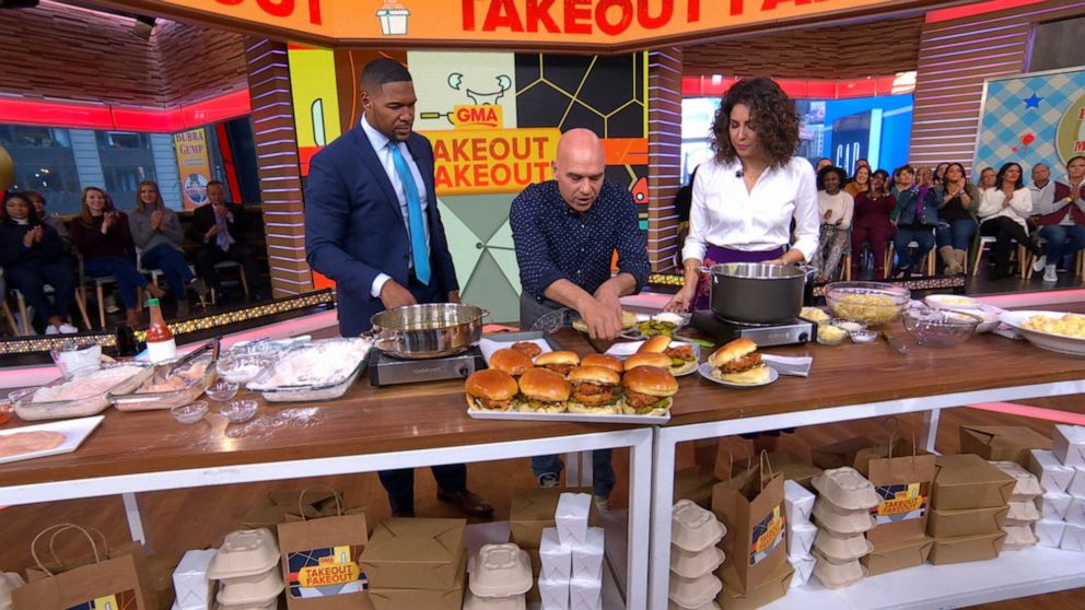 PHOTO: Chef Michael Symon prepared a buttermilk fried chicken sandwich for "Good Morning America," Nov. 8, 2019.