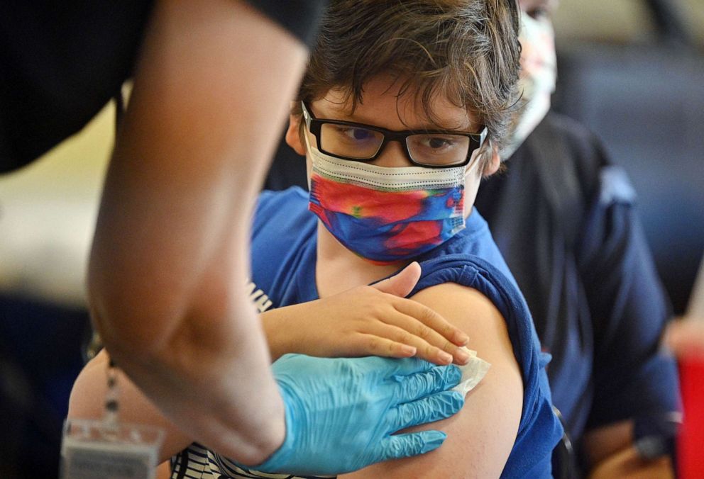PHOTO: FILE - A boy receives a Covid-19 vaccine at a L.A. Care Health Plan vaccination clinic at Los Angeles Mission College in the Sylmar neighborhood in Los Angeles, Jan. 19, 2022.