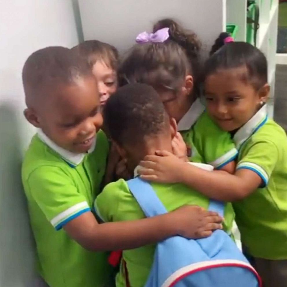 VIDEO: Boy gets huge hugs from classmates after surviving Hurricane Dorian in the Bahamas