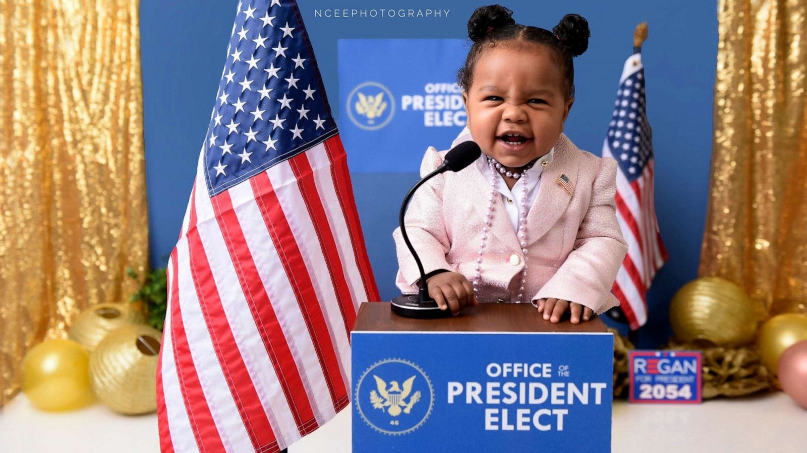 PHOTO: Regan Kennedy Adams, 1, of Washington, D.C., poses as president in a photograph taken by Nikki Cee.