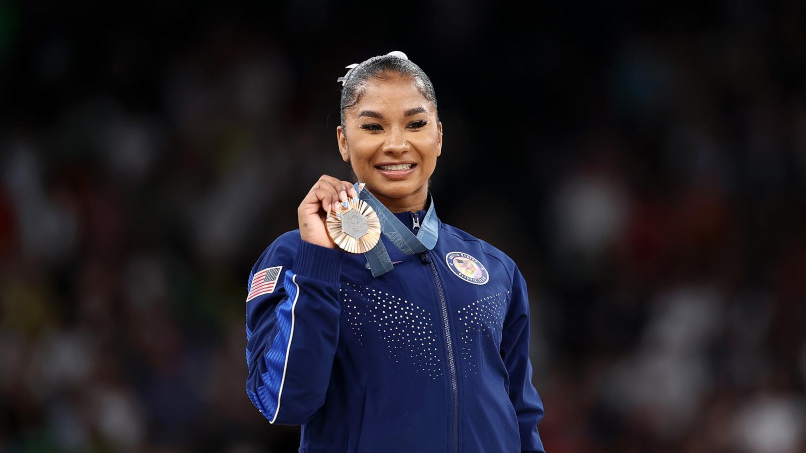 PHOTO: Jordan Chiles of Team USA looks on with her Bronze Medal from the Women's Apparatus floor final on day ten of the Olympic Games Paris 2024 at Bercy Arena on Aug. 5, 2024 in Paris.