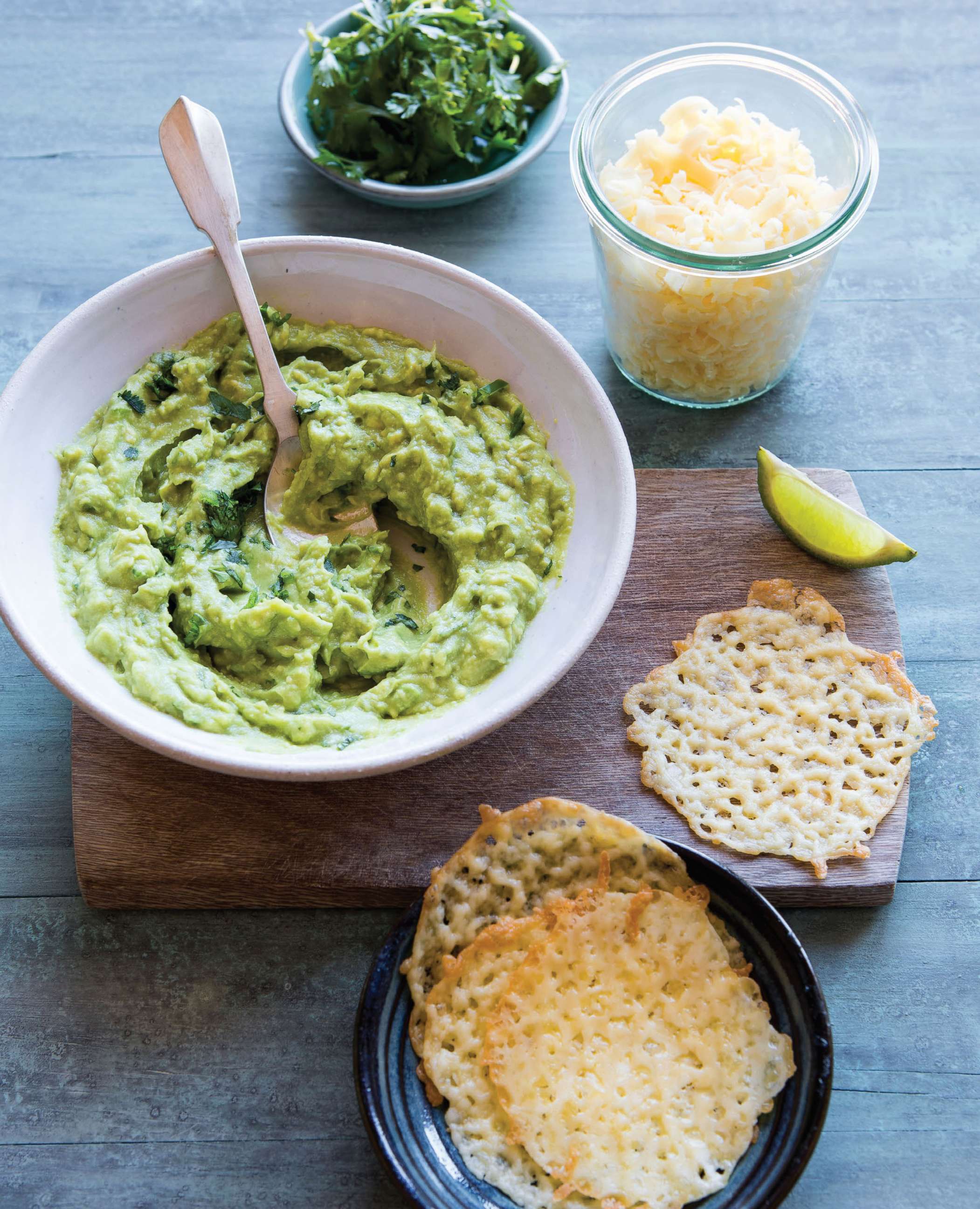 PHOTO: Cheese chips and guacamole by Jen Fisch of KetoIntheCity.com.