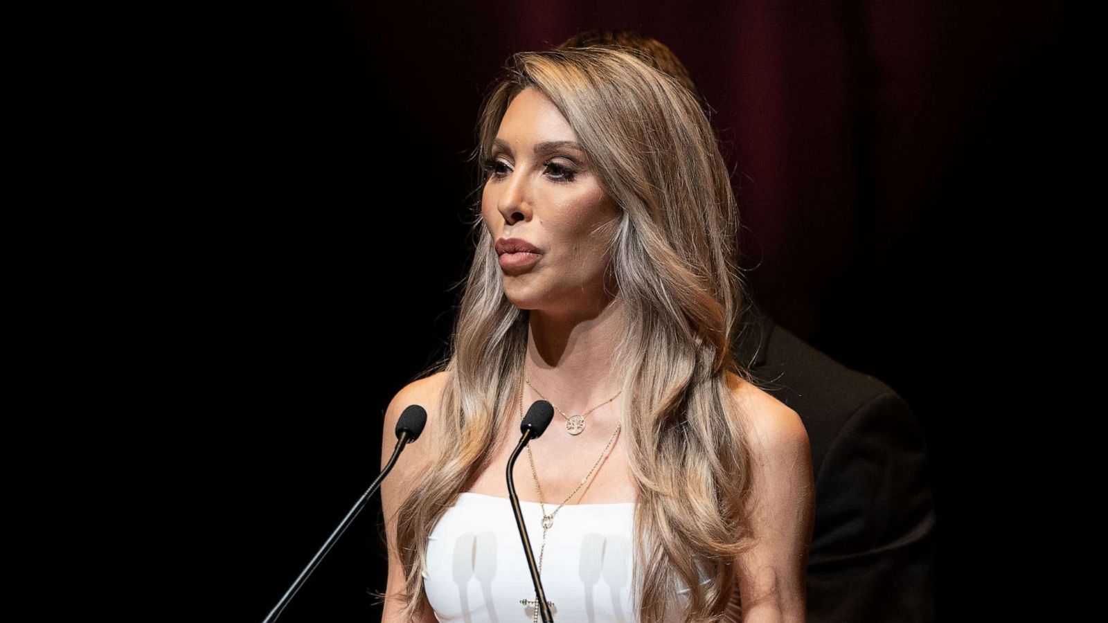 PHOTO: Chloe Lattanzi delivers a tribute to her mother during the Memorial Service for Olivia Newton-John at Hamer Hall, Feb. 26, 2023, in Melbourne, Australia.