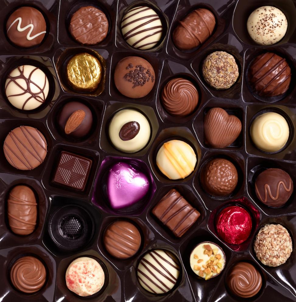 PHOTO: An assortment of chocolates in a box.