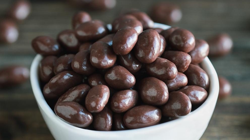 PHOTO: Bowl of chocolate covered raisins.