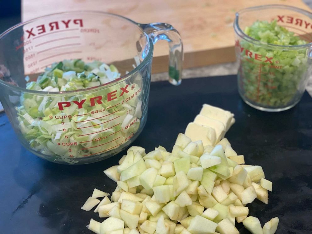 PHOTO: Leeks, green apples and celery chopped for Lori McCarthy's stuffing recipe.