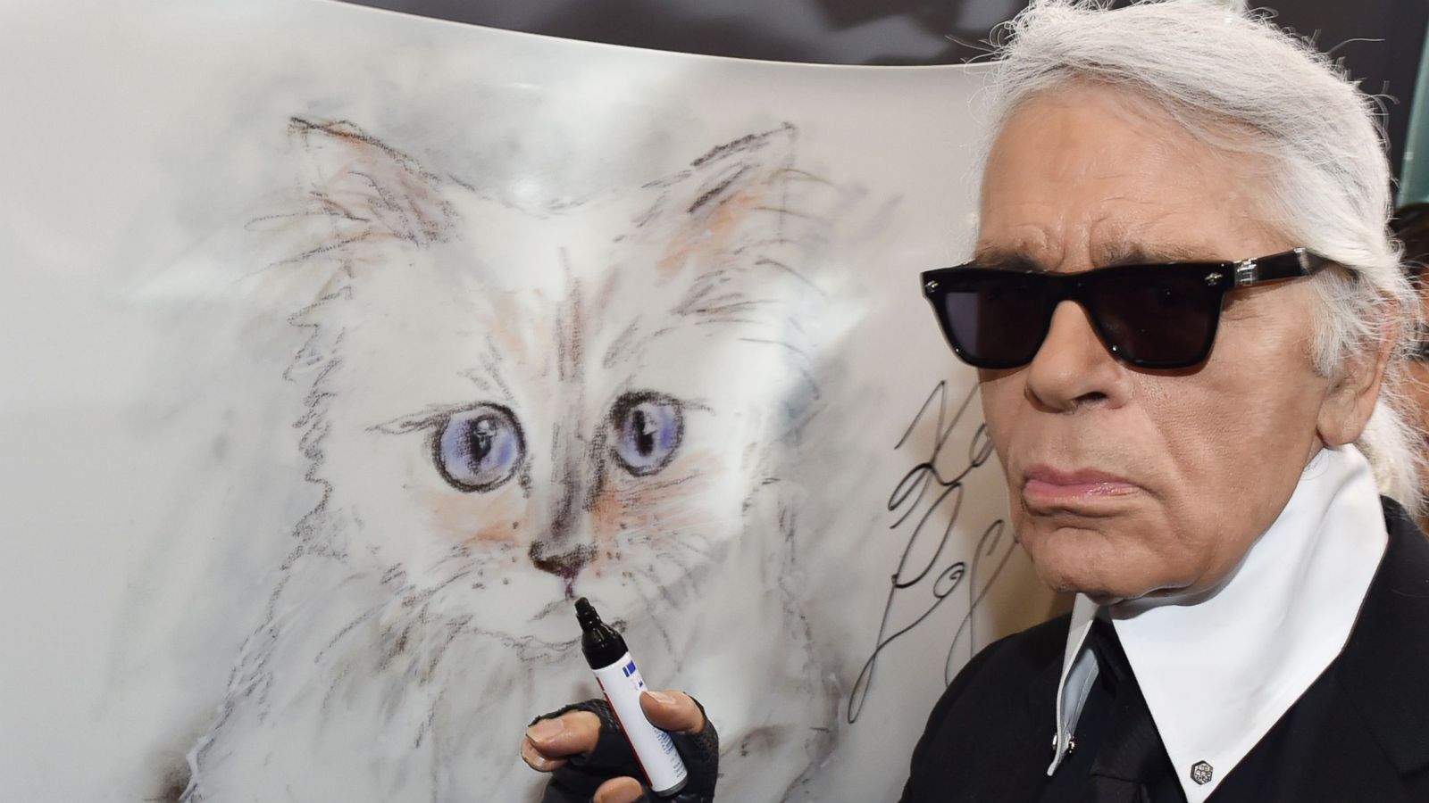 PHOTO:In this file photo taken on Feb. 3, 2015 German fashion designer, artist, and photographer Karl Lagerfeld poses next to a painting of his cat "Choupette" during the inauguration of the show "Corsa Karl and Choupette" at the Palazzo Italia in Berlin.