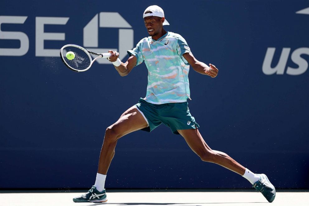 PHOTO: Christopher Eubanks plays a forehand against Jannik Sinner during their Men's Singles Second Round match on Day Four of the 2022 U.S. Open at USTA Billie Jean King National Tennis Center, Sept. 1, 2022, in New York.