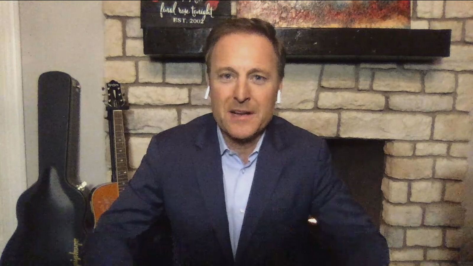 PHOTO: Chris Harrison talks about, "The Bachelor Presents: Listen to Your Heart" and dating during quarantine on ABC's "Good Morning America," April 13, 2020.