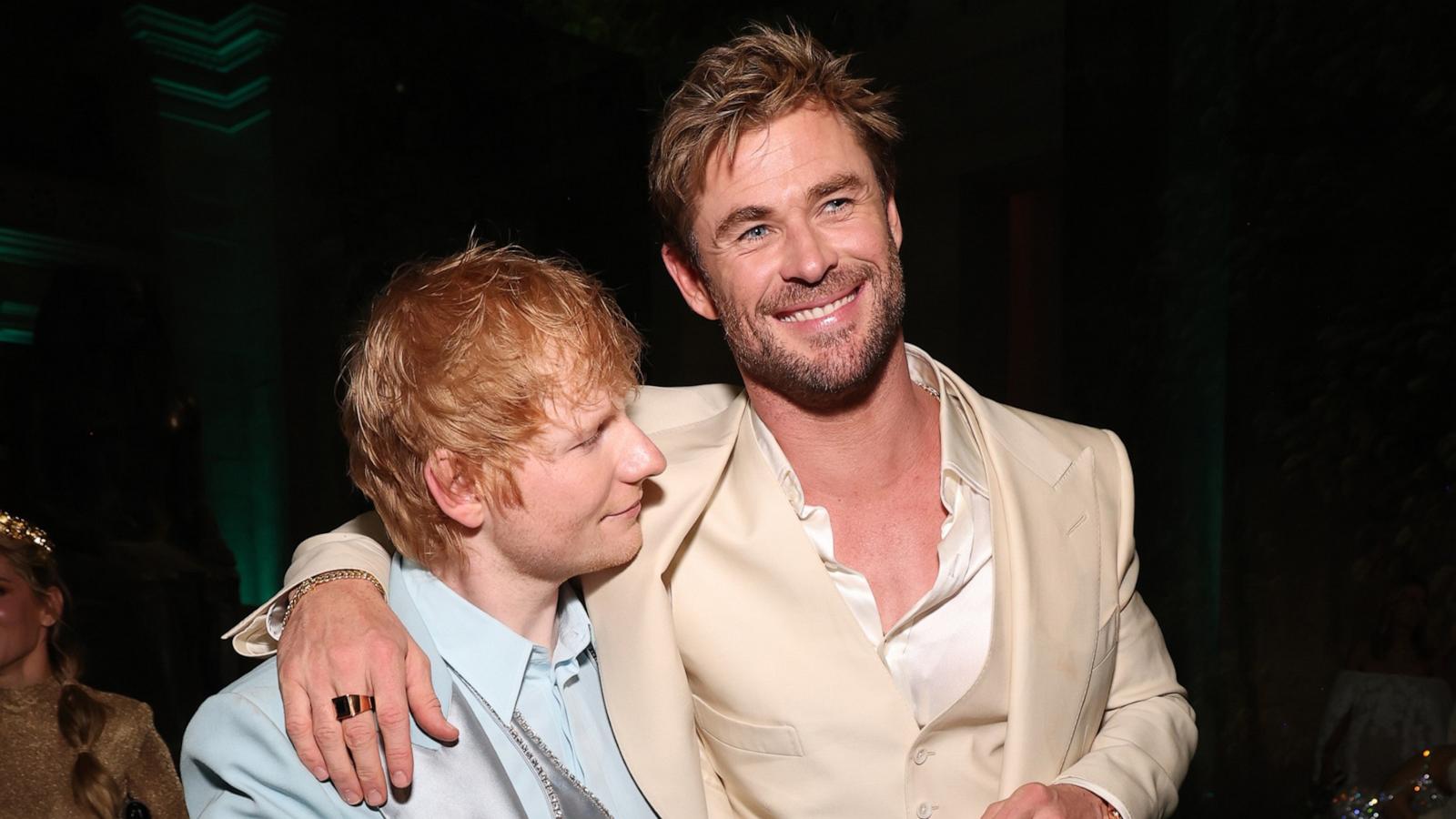 PHOTO: Ed Sheeran and Chris Hemsworth attend The 2024 Met Gala Celebrating "Sleeping Beauties: Reawakening Fashion" at The Metropolitan Museum of Art on May 06, 2024 in New York City.