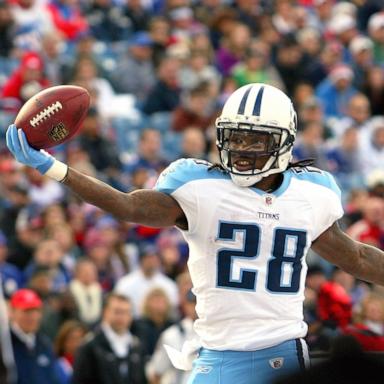 PHOTO: In this Dec. 4, 2011, file photo, Chris Johnson of the Tennessee Titans scores his second touchdown of the game in the first half against the Buffalo Bills at Ralph Wilson Stadium in Orchard Park, New York. 