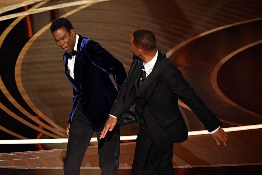 PHOTO: FILE - US actor Will Smith slaps US actor Chris Rock onstage during the 94th Oscars at the Dolby Theatre in Hollywood, Calif., March 27, 2022.