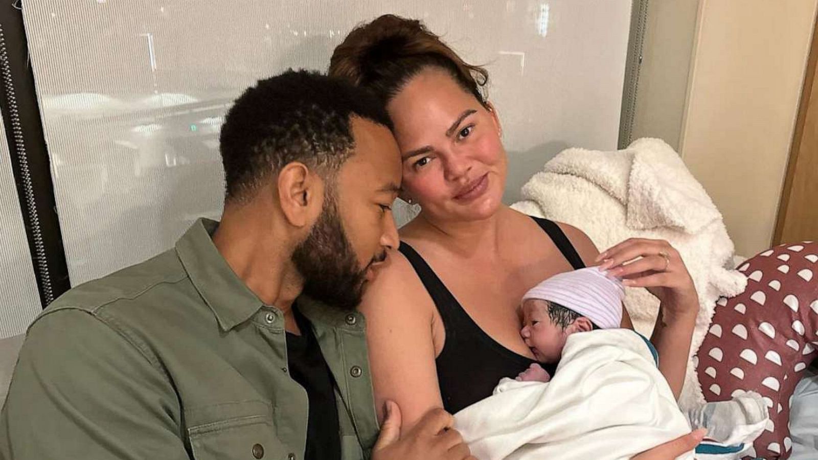 PHOTO: Chrissy Teigen and John Legend pose for a photo with their newborn son, Wren Alexander Stephens, in this Instagram post Teigen shared on Wednesday.