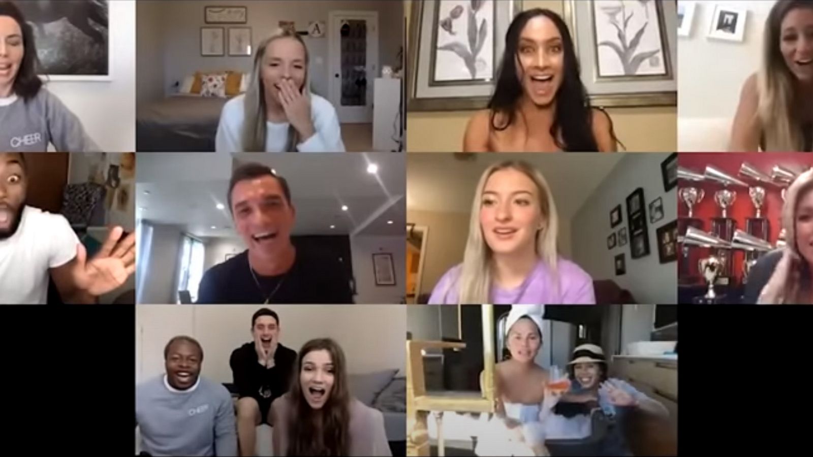 PHOTO: Chrissy Teigen surprises the cast of the Netflix show, "Cheer," in a video posted to Monica Aldama's YouTube channel on May 28, 2020.