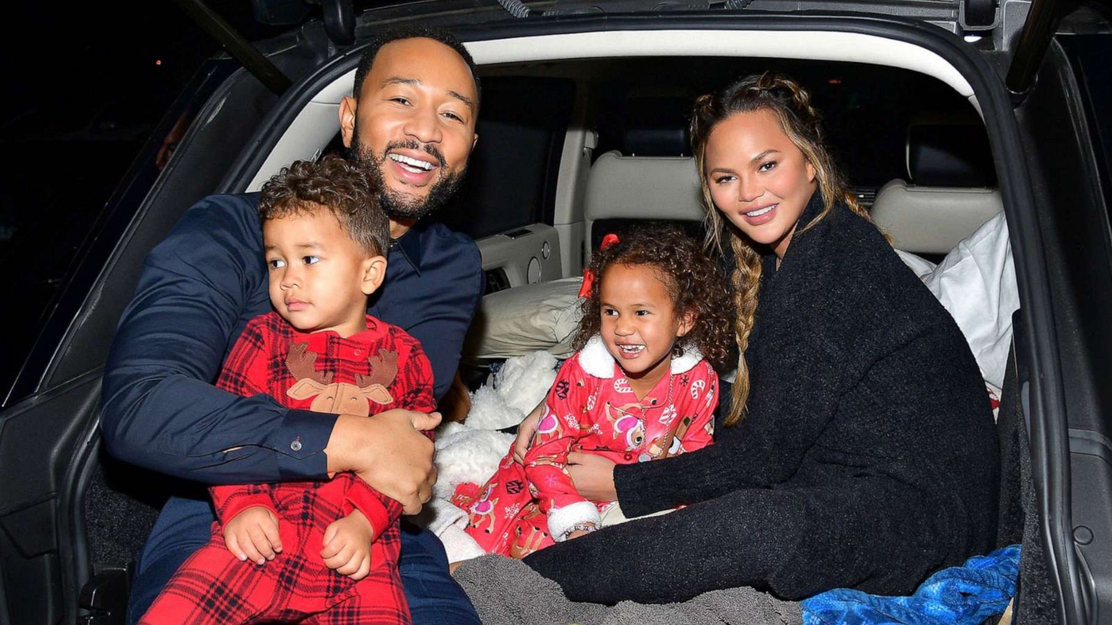 PHOTO: Miles Theodore Stephens, John Legend, Luna Simone Stephens and Chrissy Teigen attend and event at The Grove, Nov. 13, 2020, in Los Angeles.