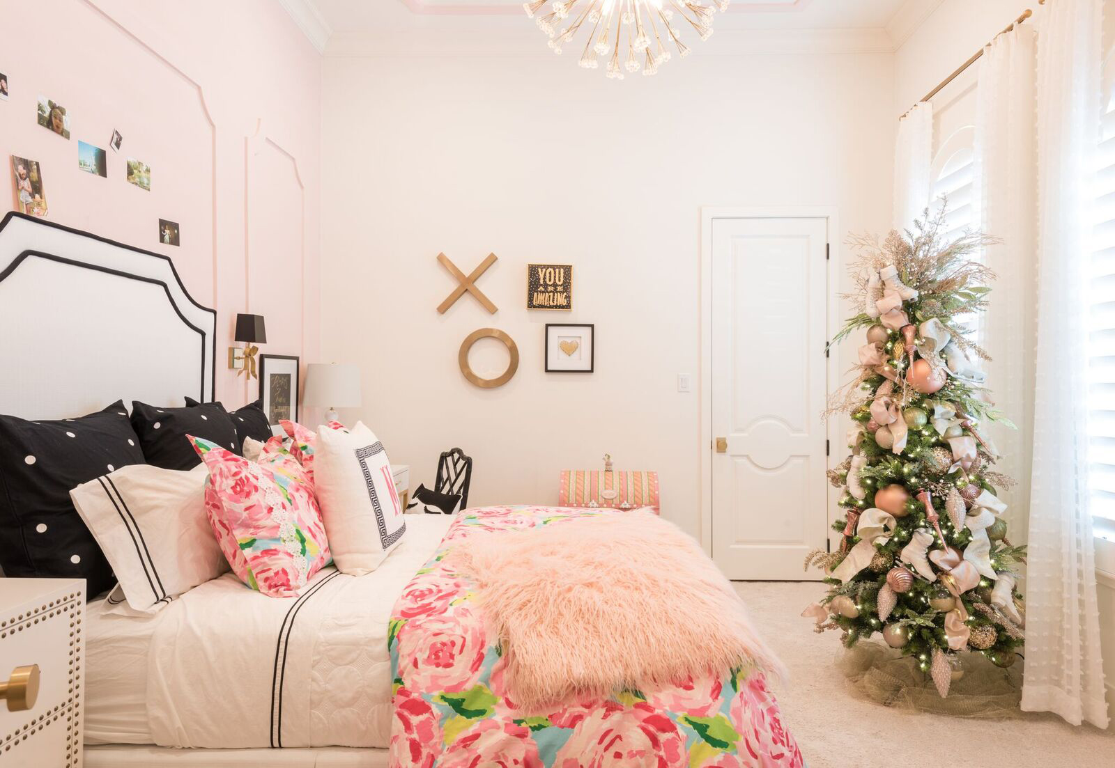 PHOTO: A bedroom is decorated for Christmas by Baker Design Group.
