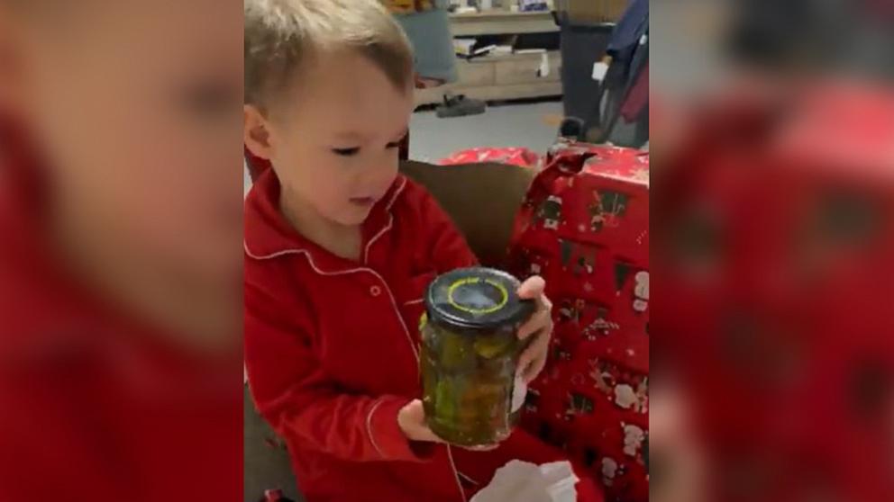 PHOTO: Charlotte Maltby shared a video showing how thrilled her son was to open a jar of pickles on Christmas Day.