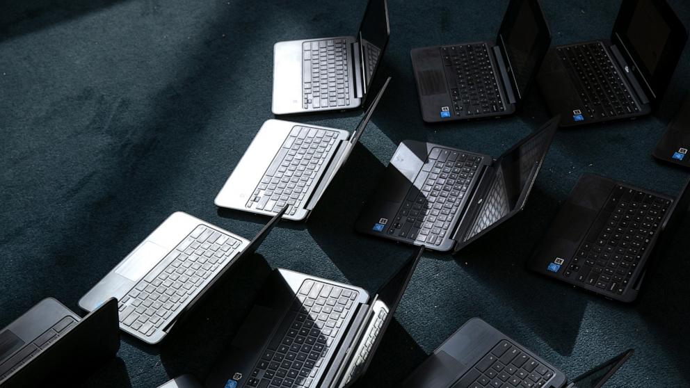 PHOTO: In this Aug. 31, 2020, file photo, Chromebooks are shown in Stamford, Connecticut. 