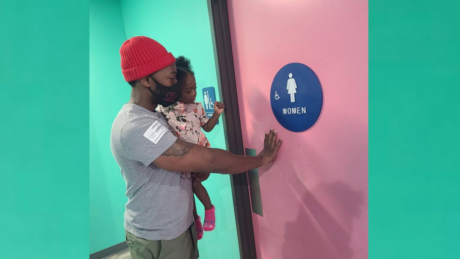 PHOTO: In this photo posted to the Chronicles of Daddy Instagram account, Muhammed Nitoto enters a ladies public bathroom.