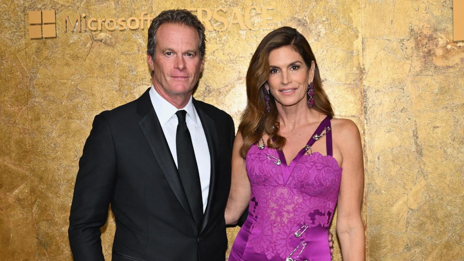 PHOTO: Cindy Crawford and husband Rande Gerber arrive for The Albies hosted by the Clooney Foundation at the New York Public Library, Sept. 28, 2023, in New York.