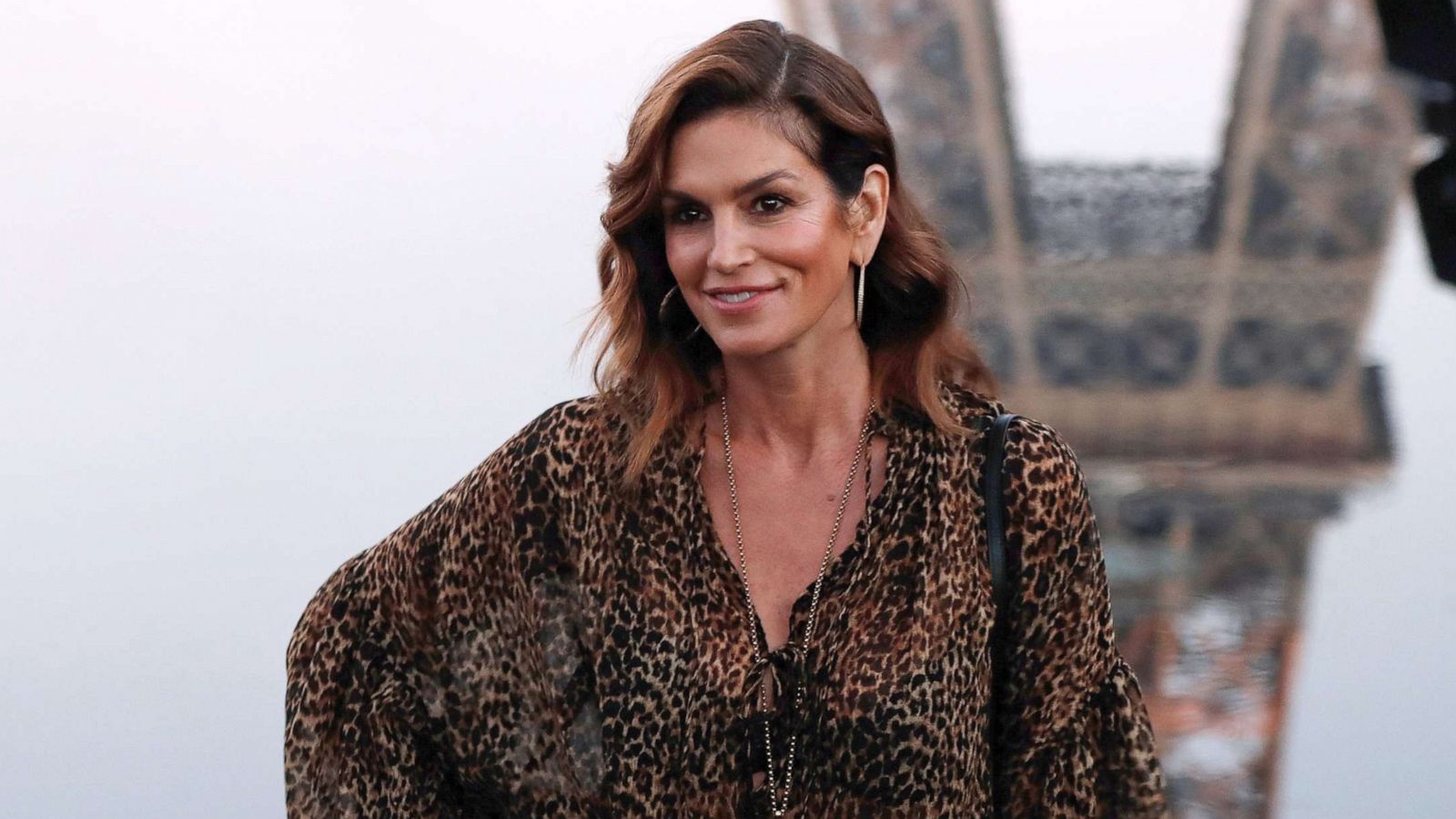 PHOTO: Cindy Crawford poses at the Yves Saint Laurent Spring-Summer 2019 Ready-to-Wear collection fashion show in Paris, Sept. 25, 2018.