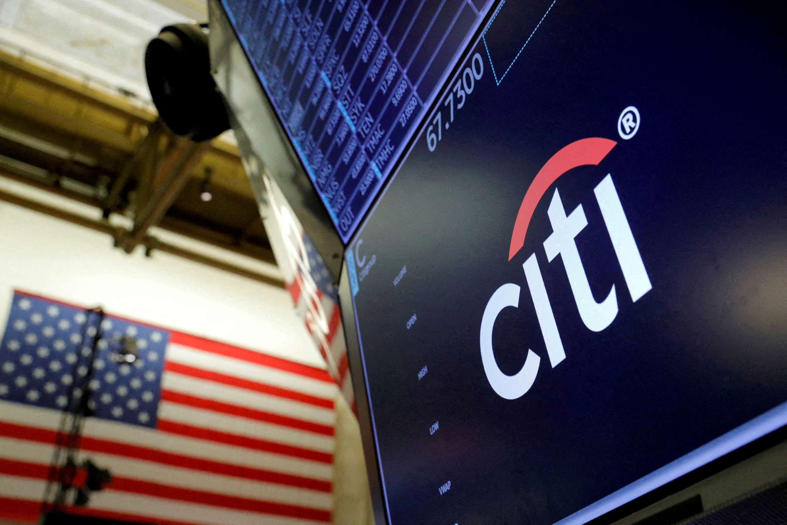 PHOTO: The logo for Citibank is seen on the trading floor at the New York Stock Exchange in New York, Aug. 3, 2021.