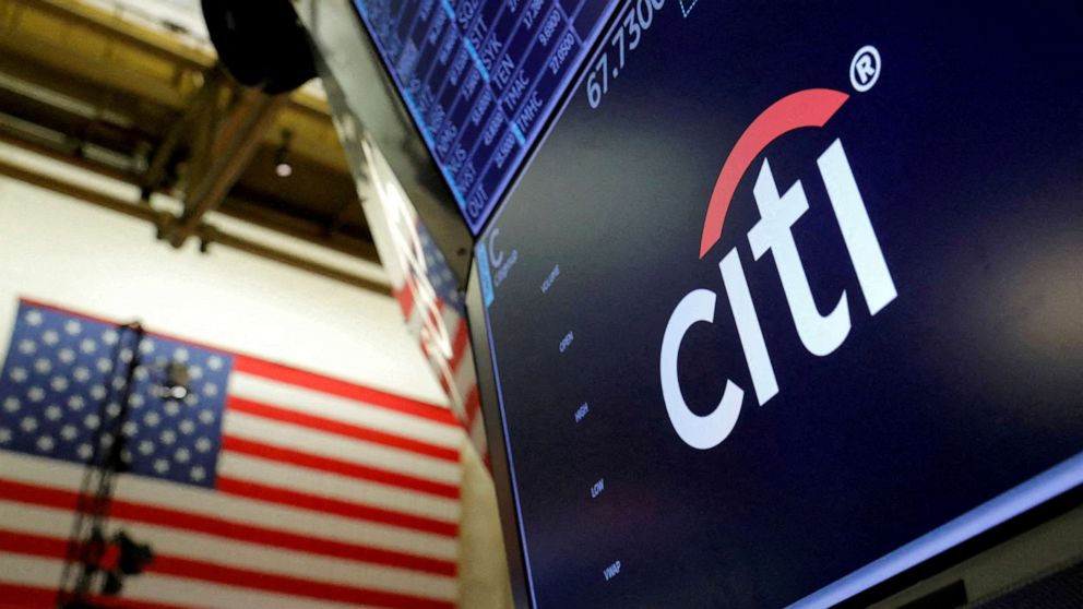 The logo for Citibank is seen on the trading floor at the New York Stock Exchange in New York, Aug. 3, 2021.