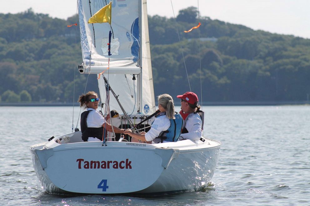 PHOTO: Blind athletes Pauline Dowell and Jodi Munden compete in the Clagett Regatta in Oyster Bay, New York.