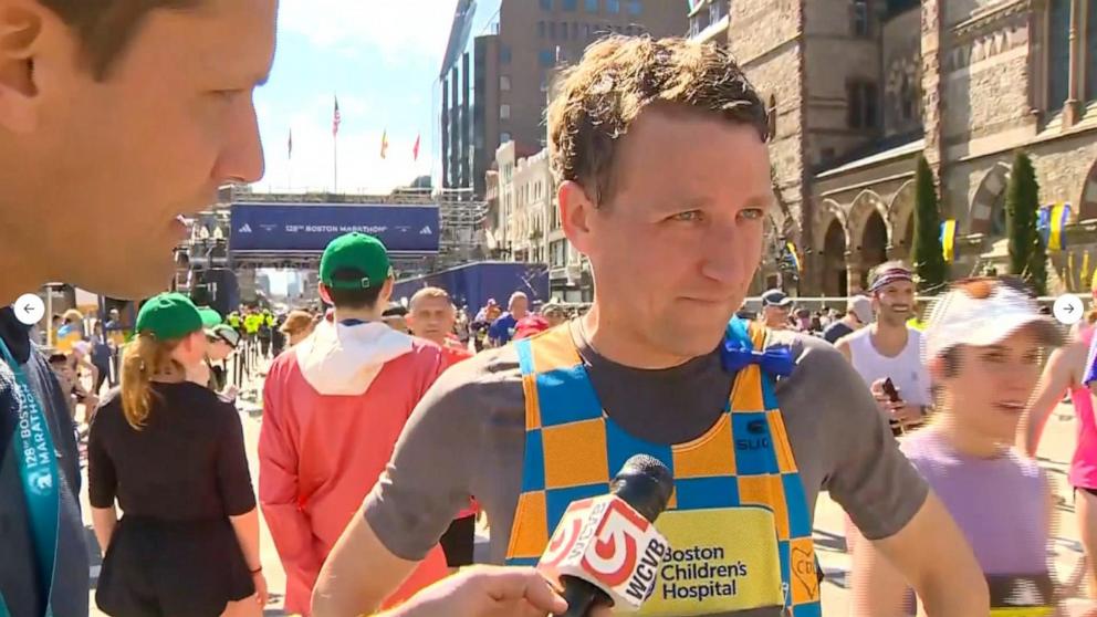 PHOTO: Patrick Clancy, father of 3 slain children, completes Boston Marathon in their honor, April 15, 2024.