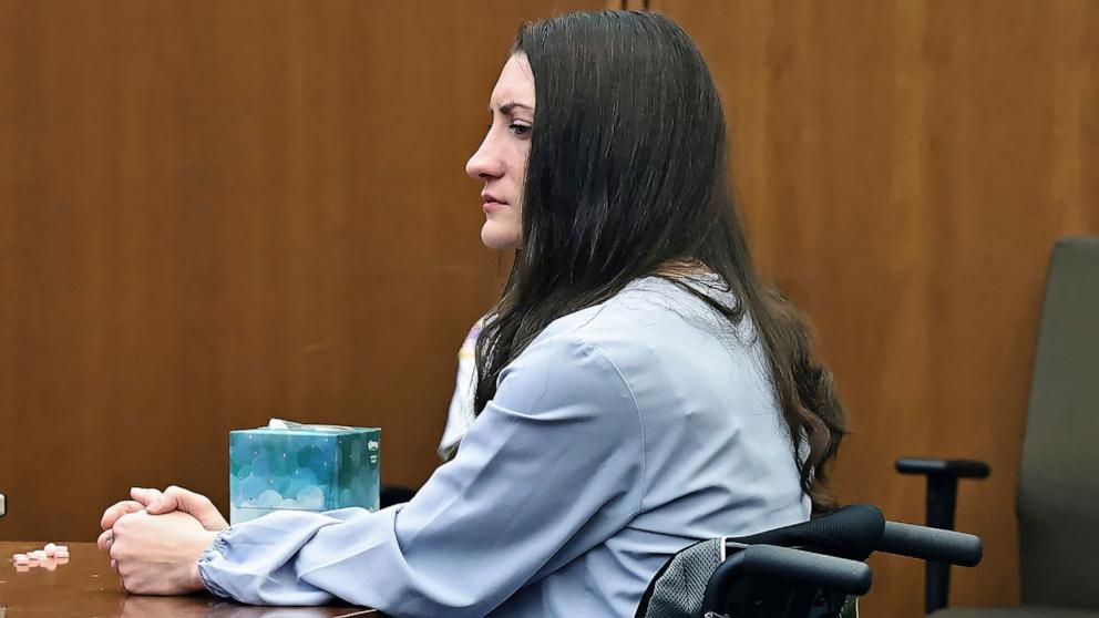 PHOTO: Lindsay Clancy sits at the defense table as Kevin Reddington asks the jury to find her not guilty during her murder trial at Plymouth Superior Court in Plymouth, Mass., Aug. 27, 2026.