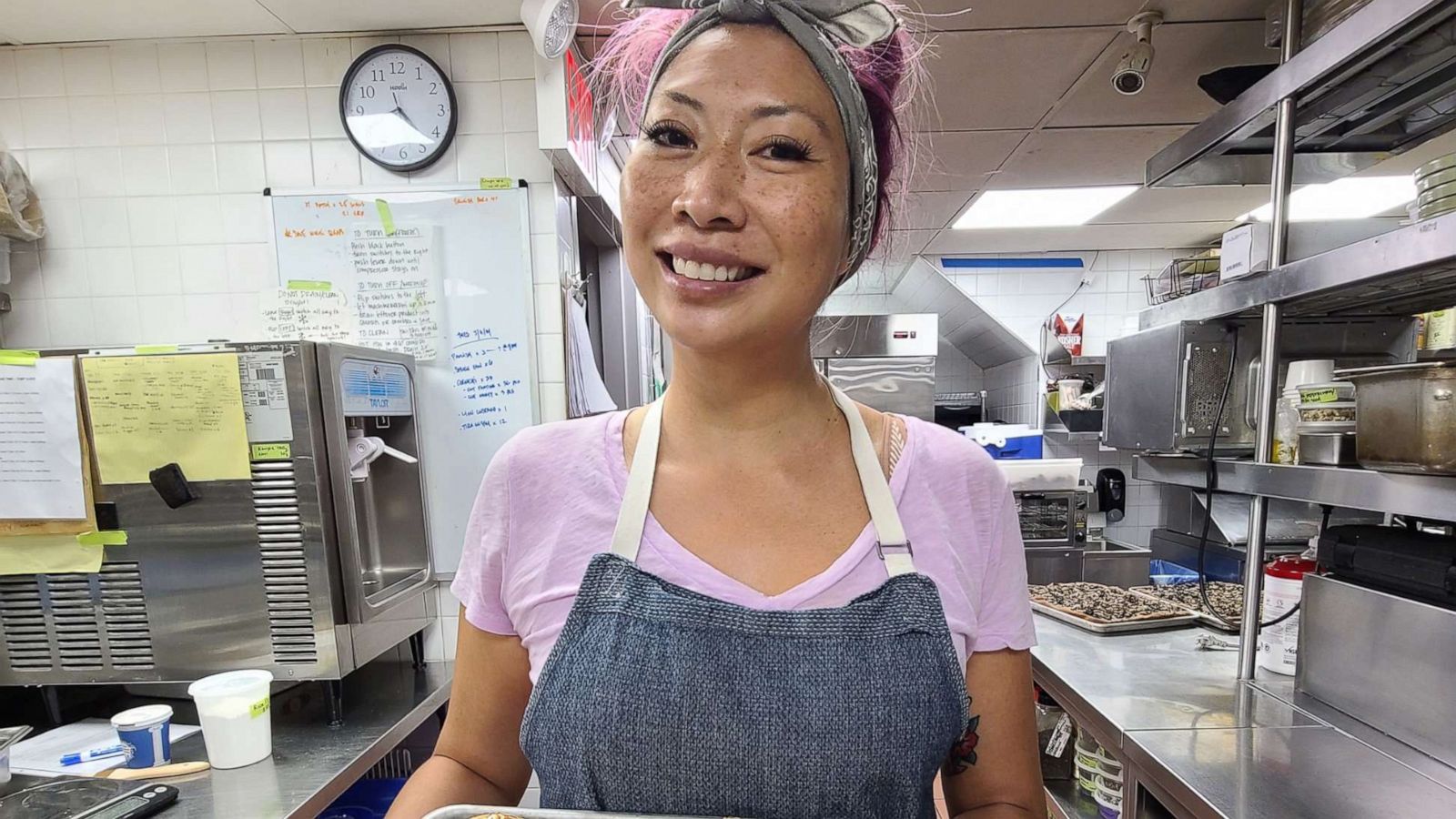 PHOTO: Chef Clarice Lam with a tray of desserts at Kimika in New York City.