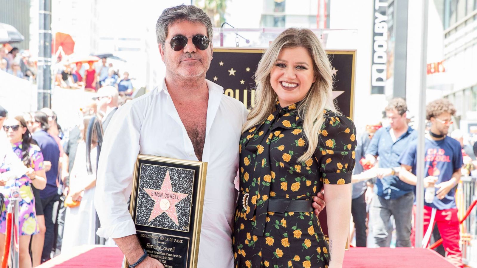 PHOTO: Simon Cowell and Kelly Clarkson attend a ceremony honoring Cowell with a star on the Hollywood Walk of Fame, Aug. 22, 2018, in Hollywood, Calif.