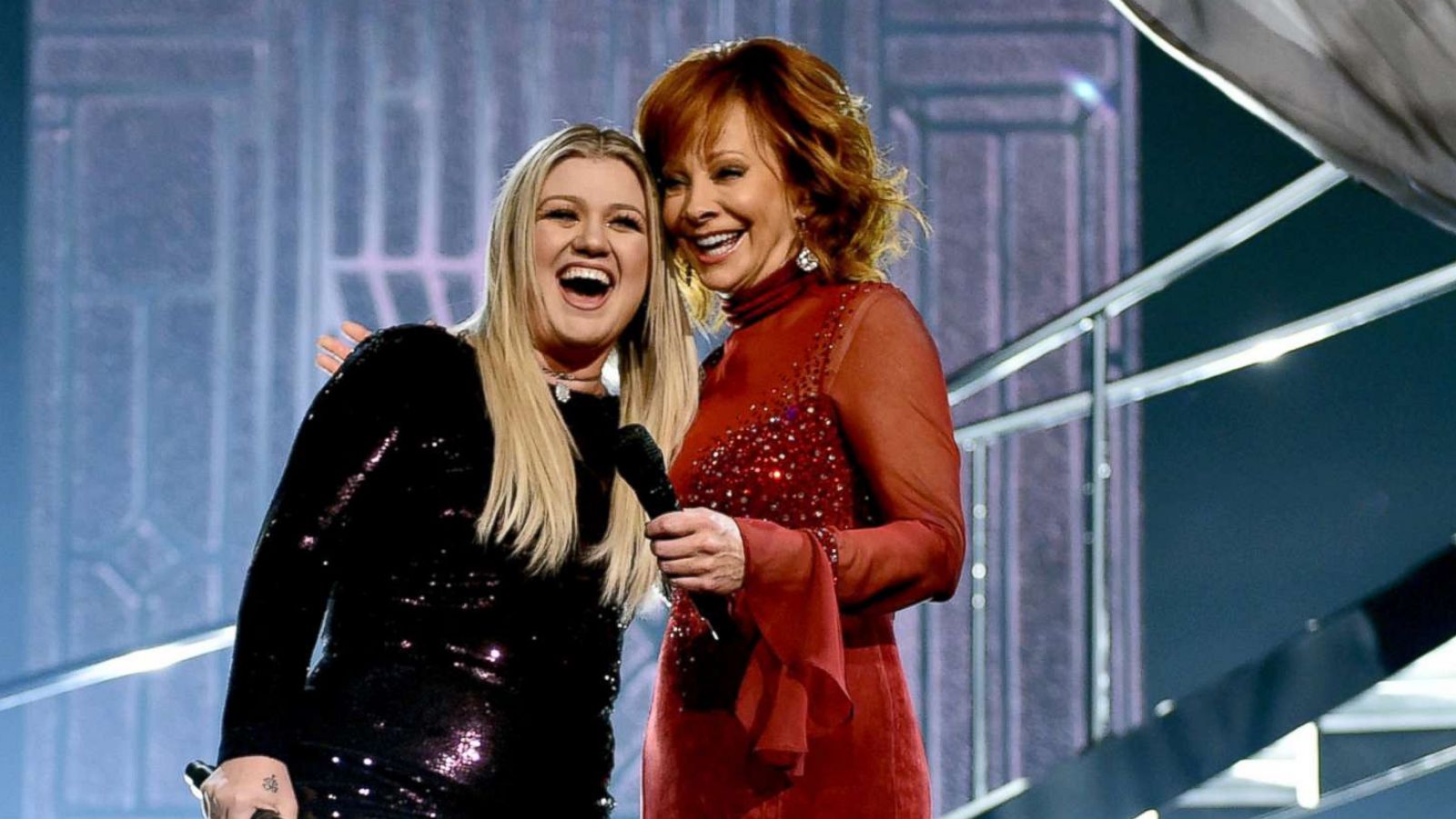 PHOTO: Kelly Clarkson and Reba McEntire perform onstage during the 53rd Academy of Country Music Awards, April 15, 2018 in Las Vegas, Nevada.