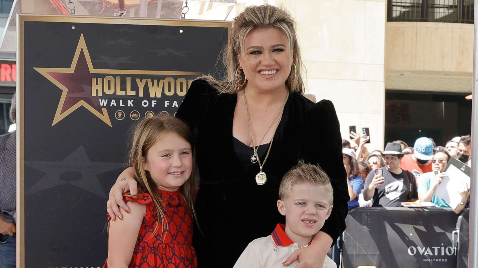 PHOTO: River Rose Blackstock, Kelly Clarkson, and Remington Alexander Blackstock attend The Hollywood Walk Of Fame Star Ceremony for Kelly Clarkson on Sept. 19, 2022 in Los Angeles.