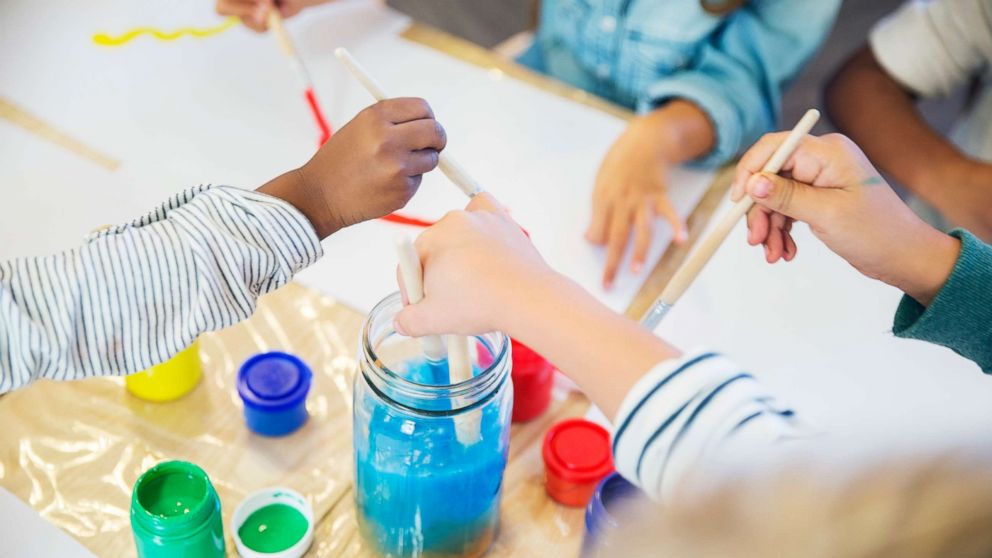 PHOTO: Children paint in this undated stock photo in a class room.