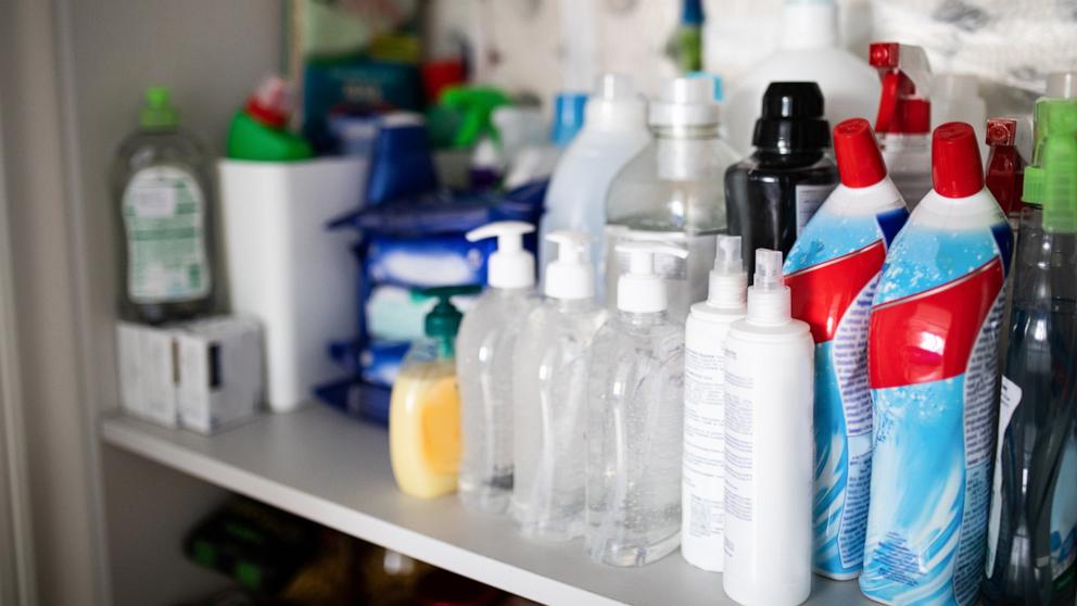 PHOTO: Toilet paper and cleaning products.