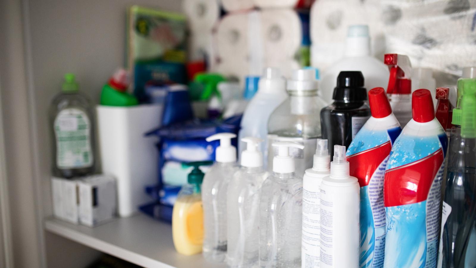 PHOTO: Toilet paper and cleaning products.
