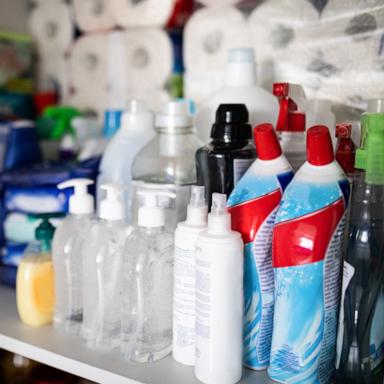 PHOTO: Toilet paper and cleaning products.